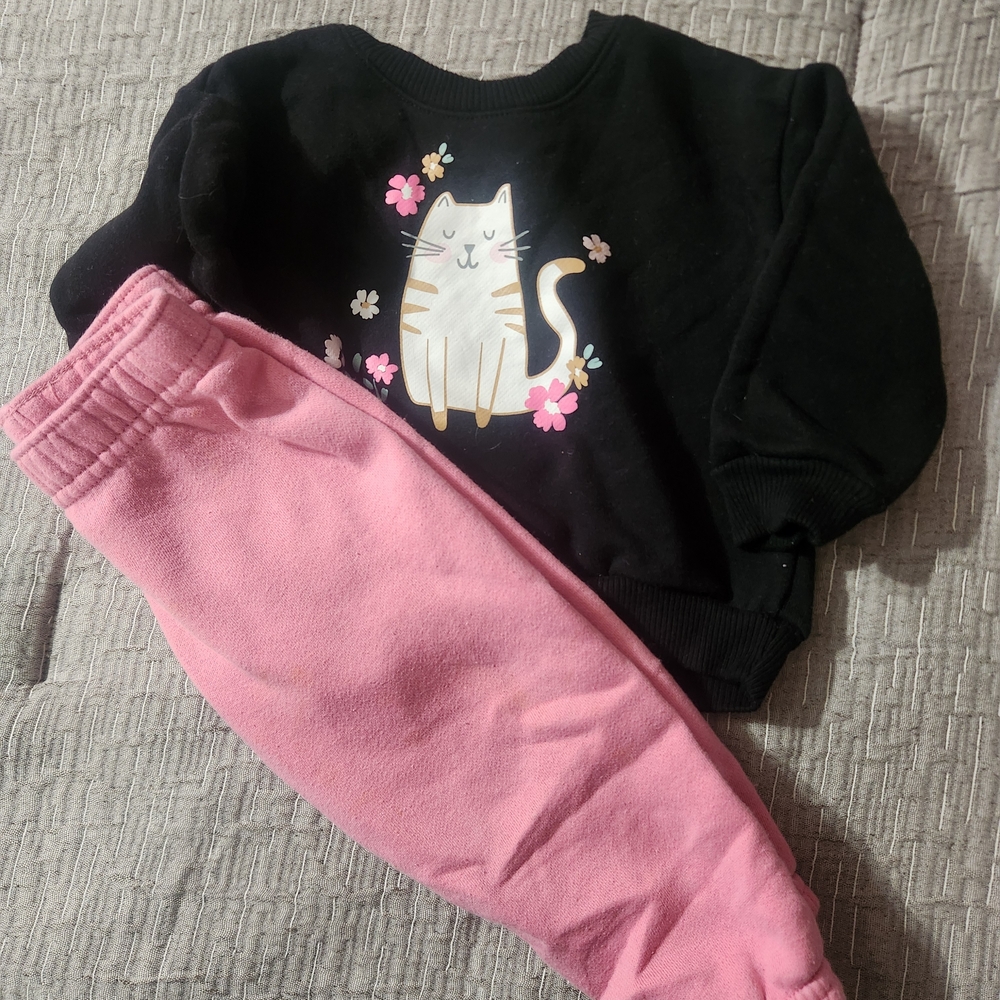 Garanimals Black Sweatshirt & Pink Jogger Set with Cat Graphic
